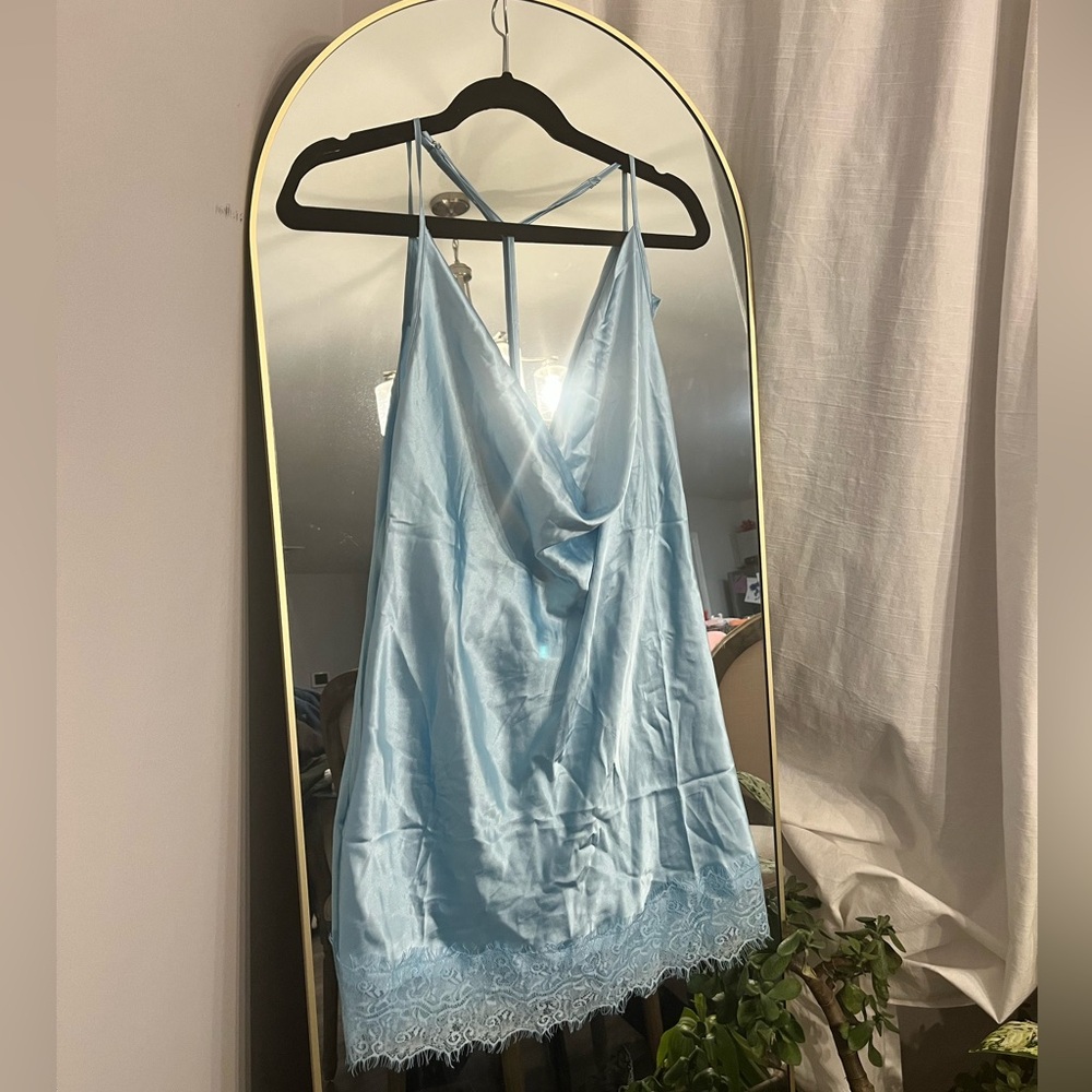 Blue satin slip dress✨